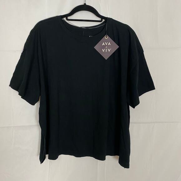Ava & Viv 2X Black Plus Size T-Shirt Relaxed Fit New With Tags Casual Tee - Picture 1 of 7
